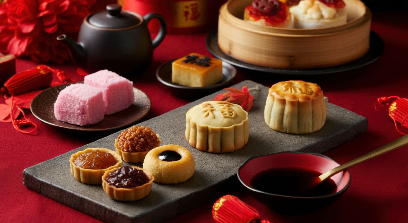 A variety of Asian desserts on a plate