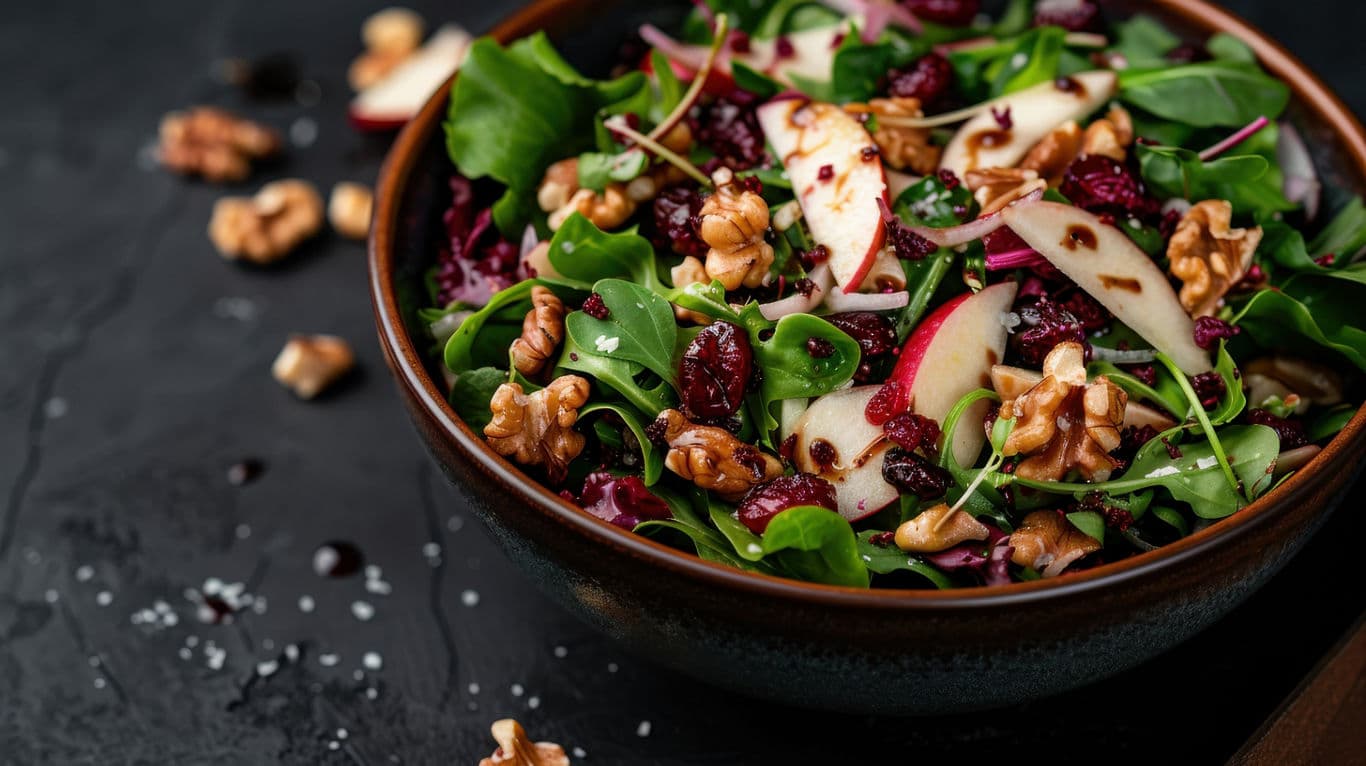 Fresh salad with apples, spinach, and walnuts