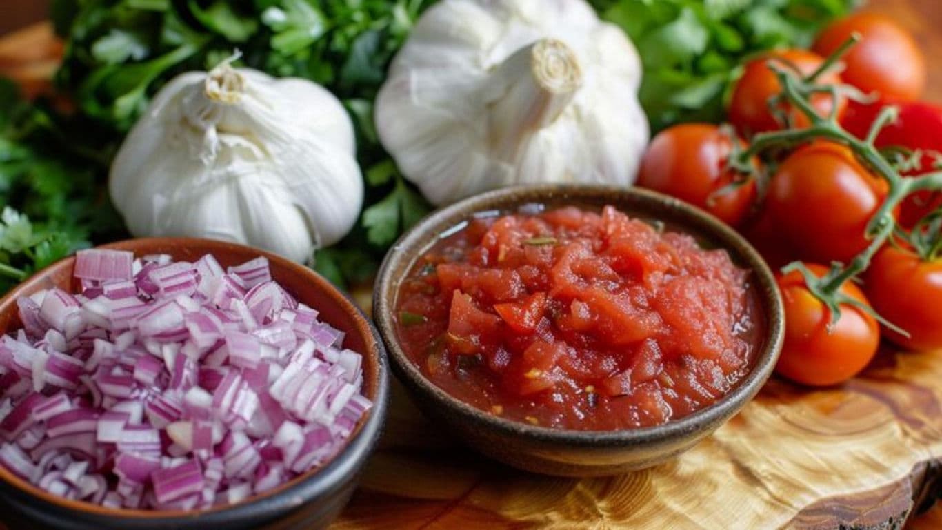 Fresh salsa ingredients with chopped onions and tomatoes
