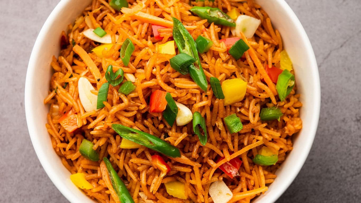 Bowl of spicy vegetable fried rice