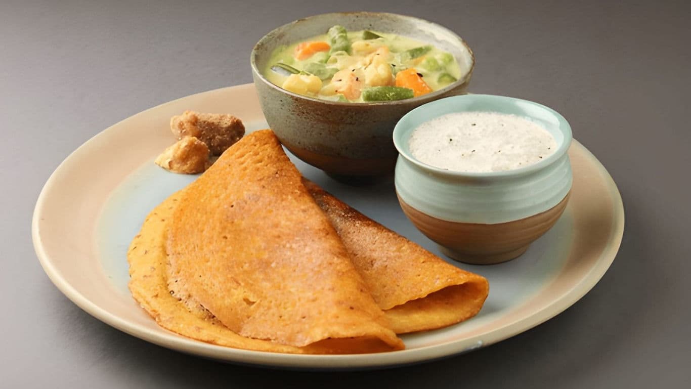 South Indian meal with dosa and chutneys