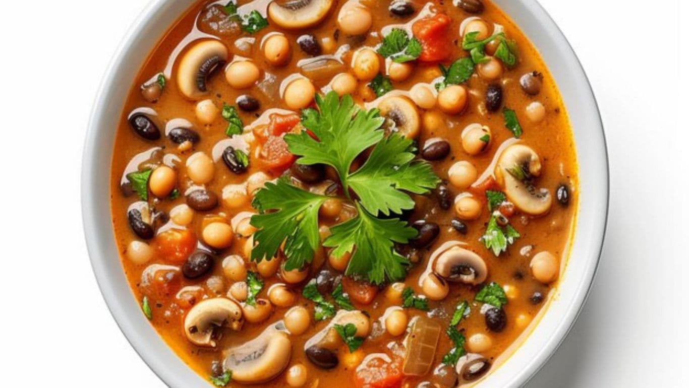 Hearty vegetable and bean soup with mushrooms