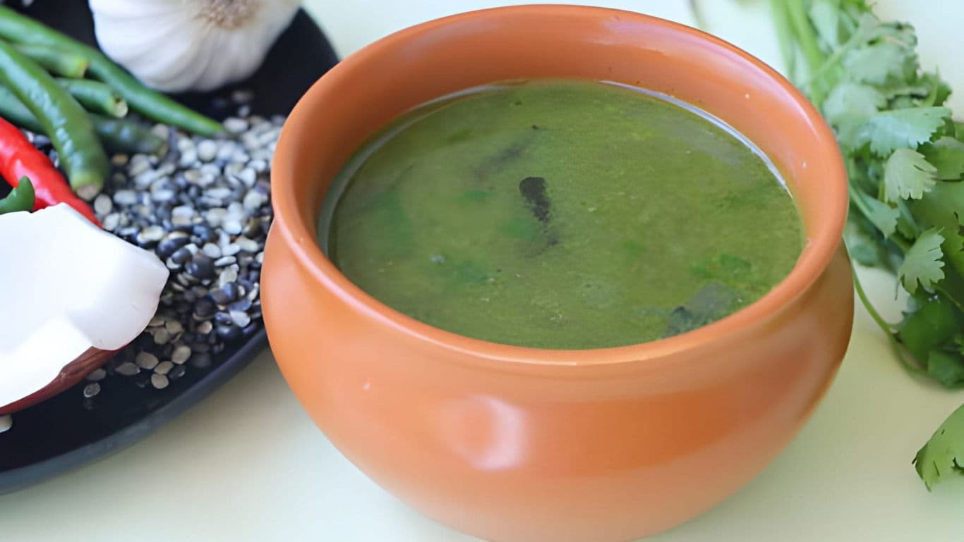 Traditional Indian Green Soup in Clay Bowl