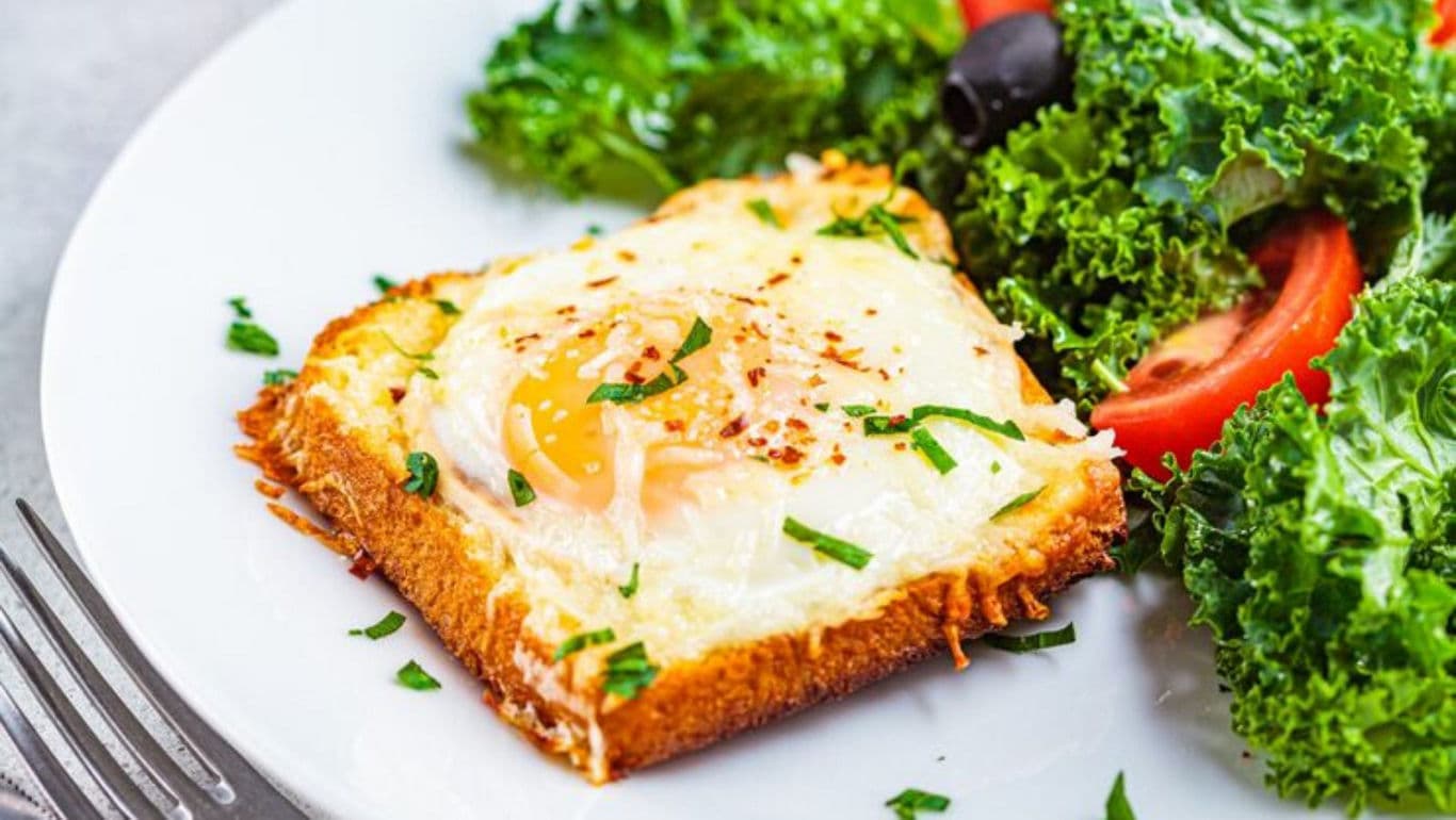 Egg toast with fresh salad greens