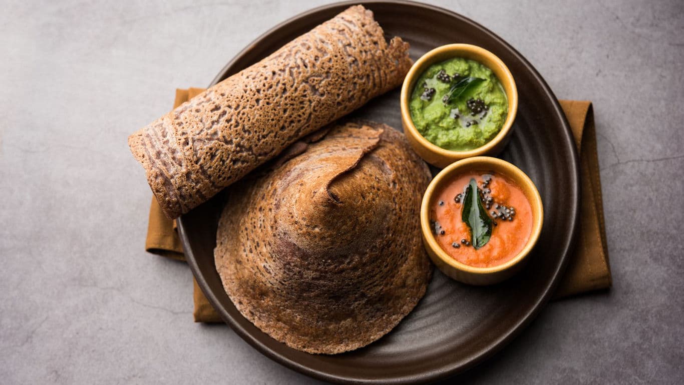 Traditional Indian dosa with chutneys