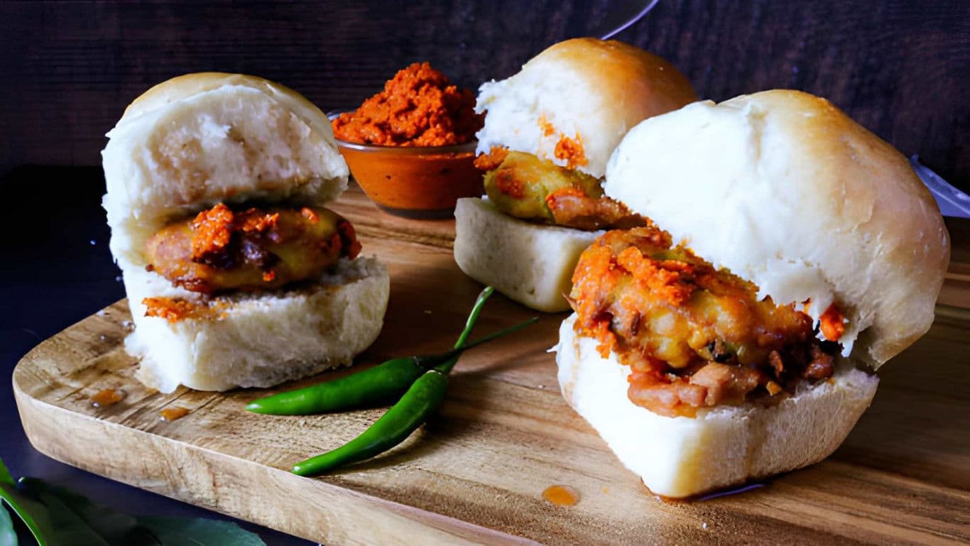 Spicy Indian Vada Pav with chutney