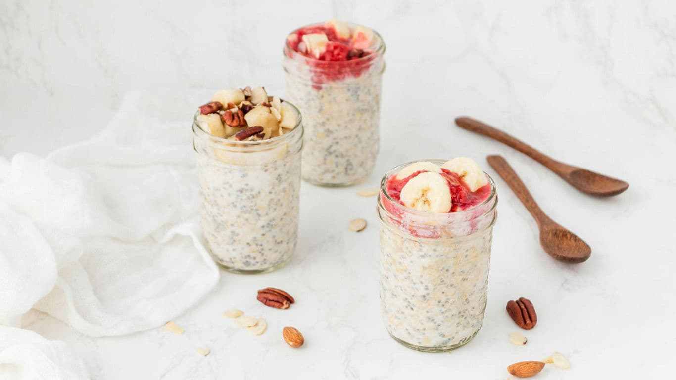 Three Overnight Oats Jars with Fruit and Nuts