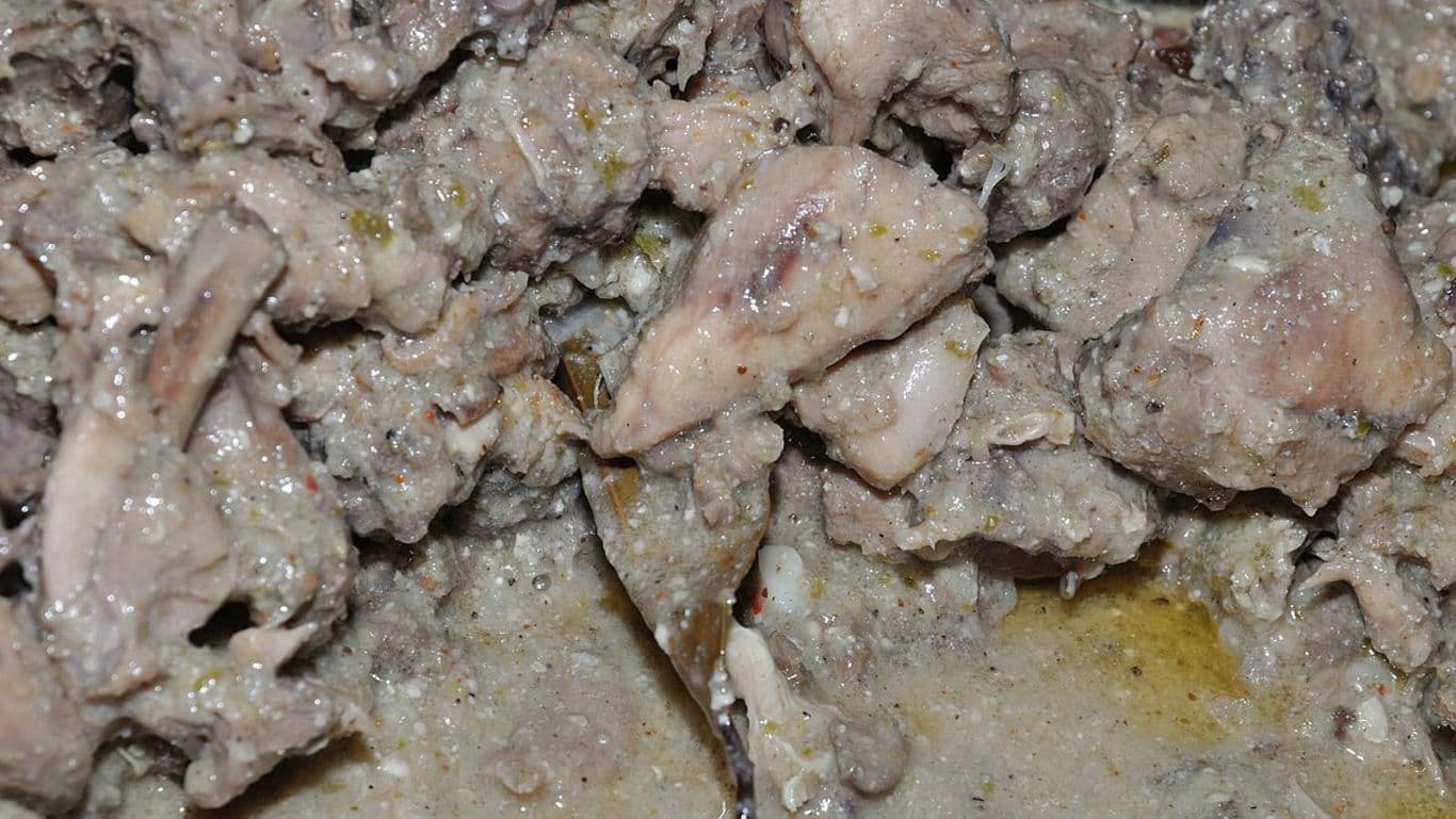 Cooked meat in creamy sauce close-up