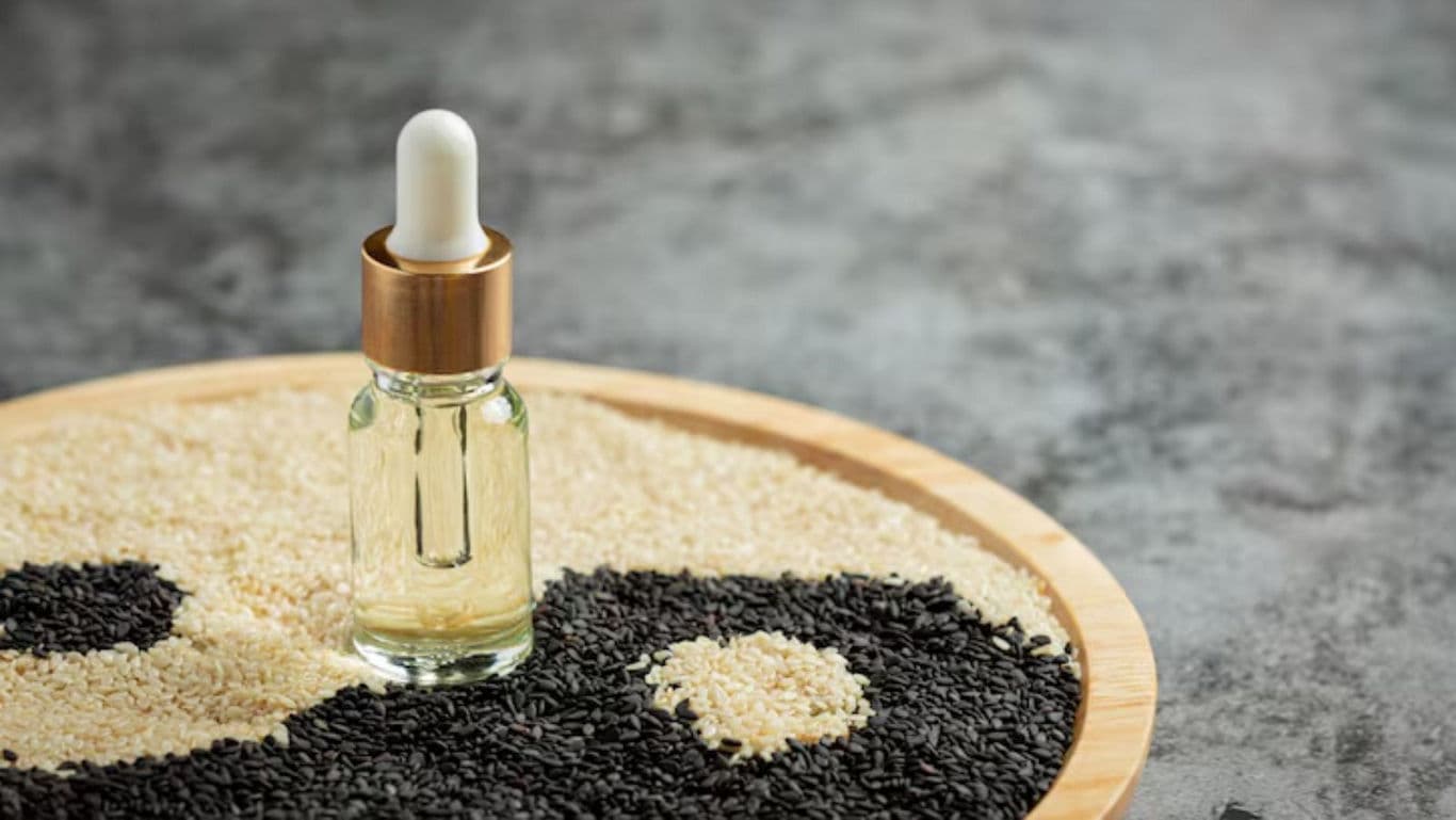 Glass dropper bottle on yin-yang seeds
