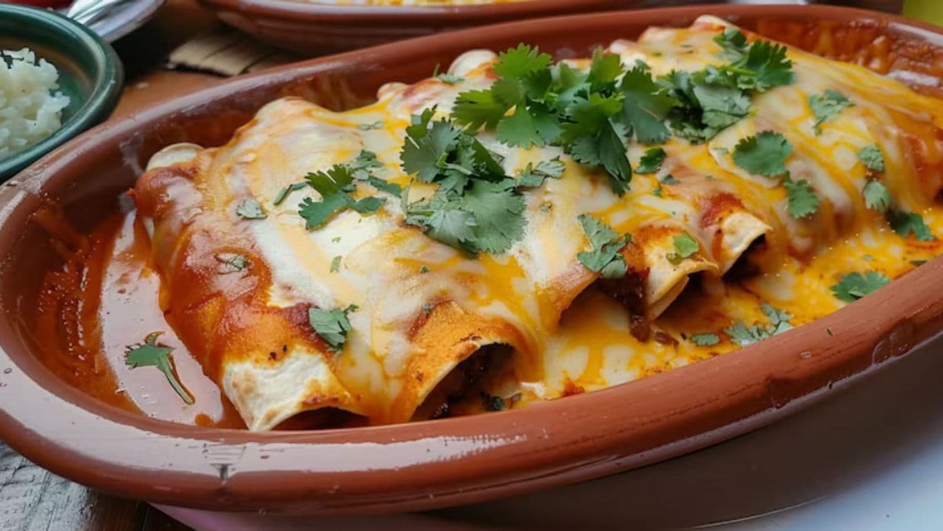 Cheesy Enchiladas Garnished with Fresh Cilantro