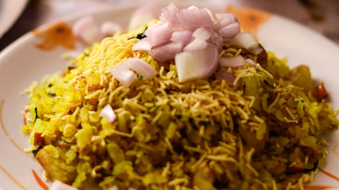 Indian street food with onions and sev
