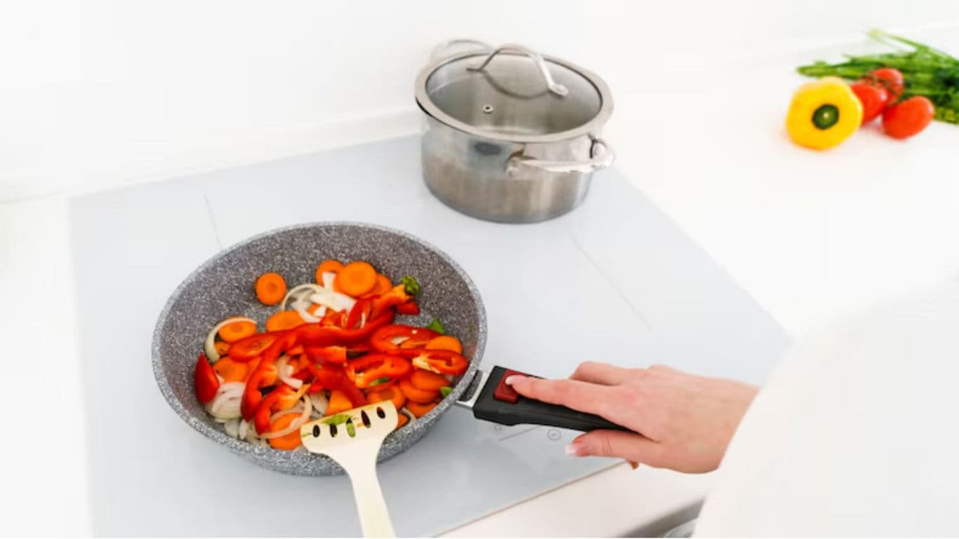 Cooking Fresh Vegetables on Modern Induction Stove