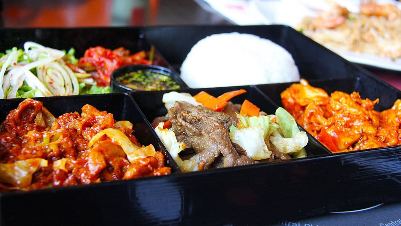 Colorful Asian bento box meal