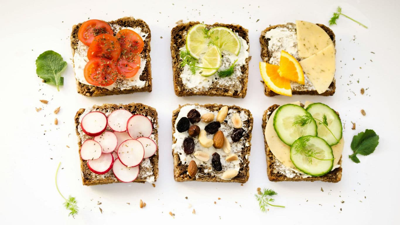 Assorted healthy open-faced sandwiches