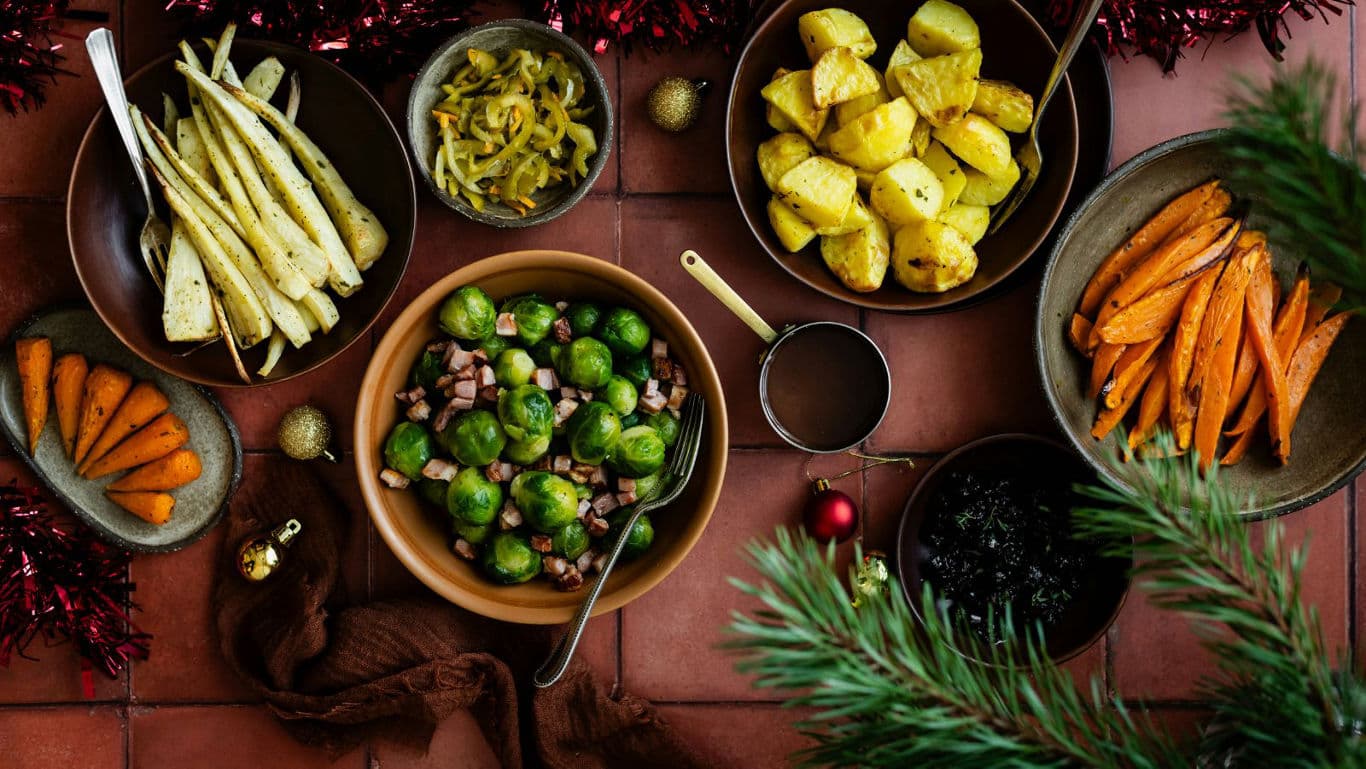 Festive Holiday Vegetable Spread with Roasted Sides