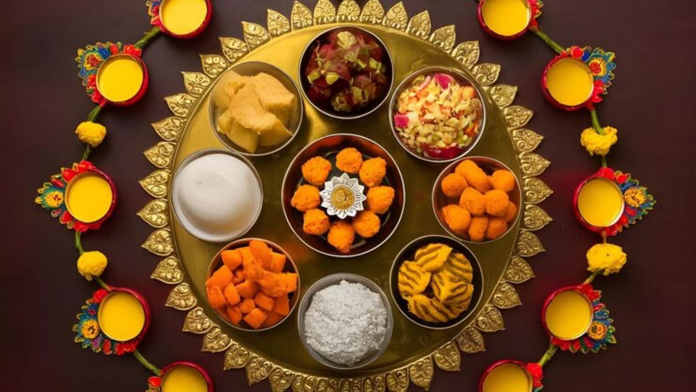 Traditional Indian festive food platter