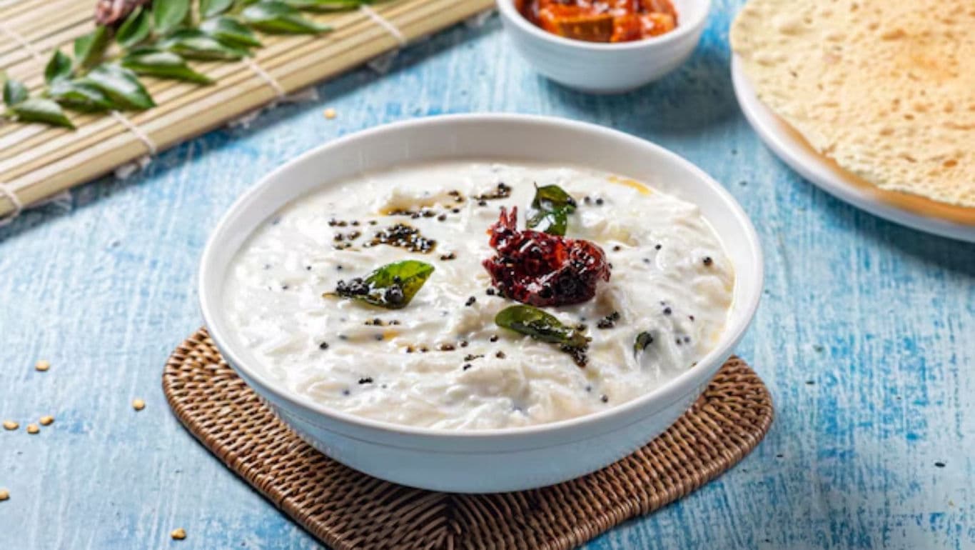 Traditional curd rice with spices and sides