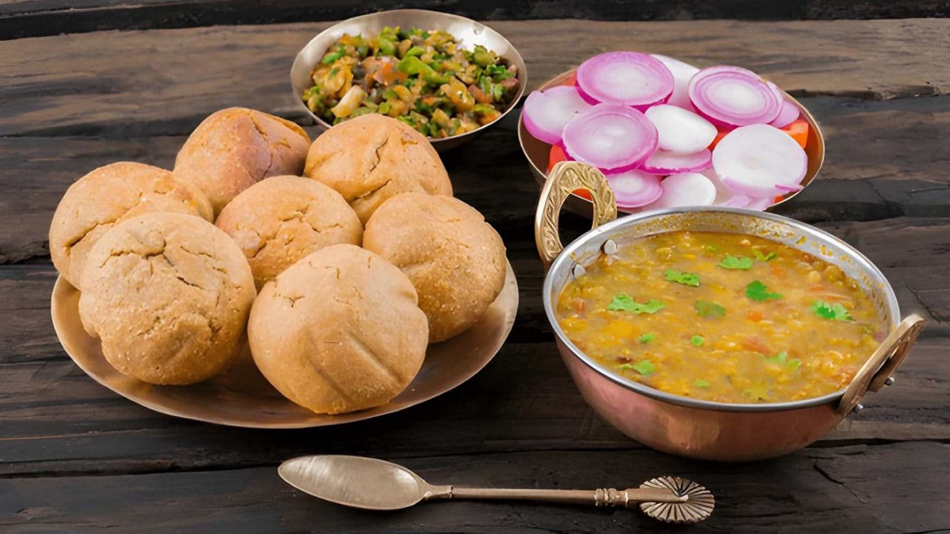 Traditional Indian meal with lentils and bread