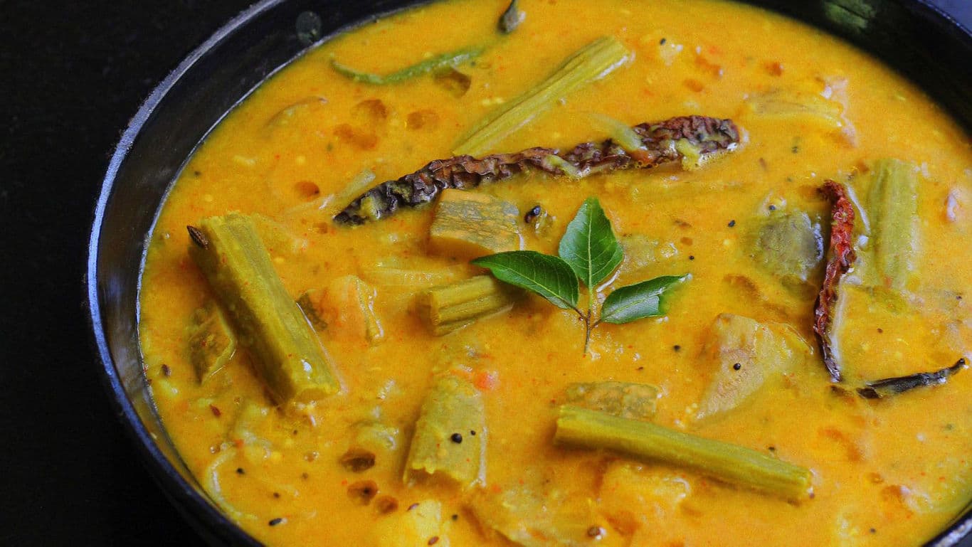 Traditional South Indian Sambar with Vegetables in Bowl