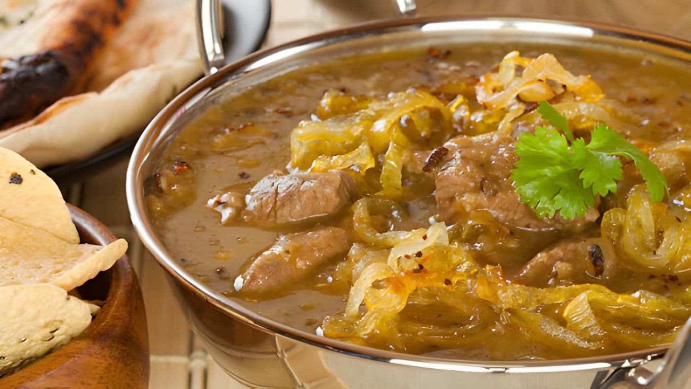 Delicious lamb curry with naan bread