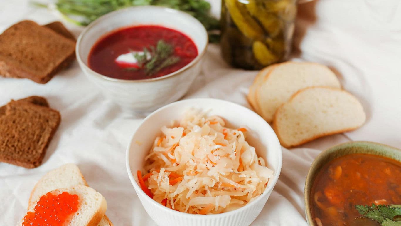 Assorted Eastern European soups and salads