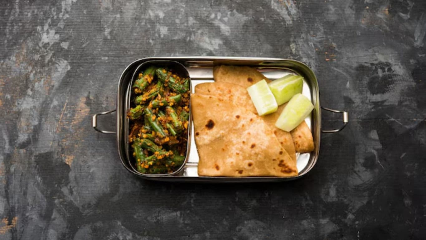 Indian lunchbox with chapati and vegetables