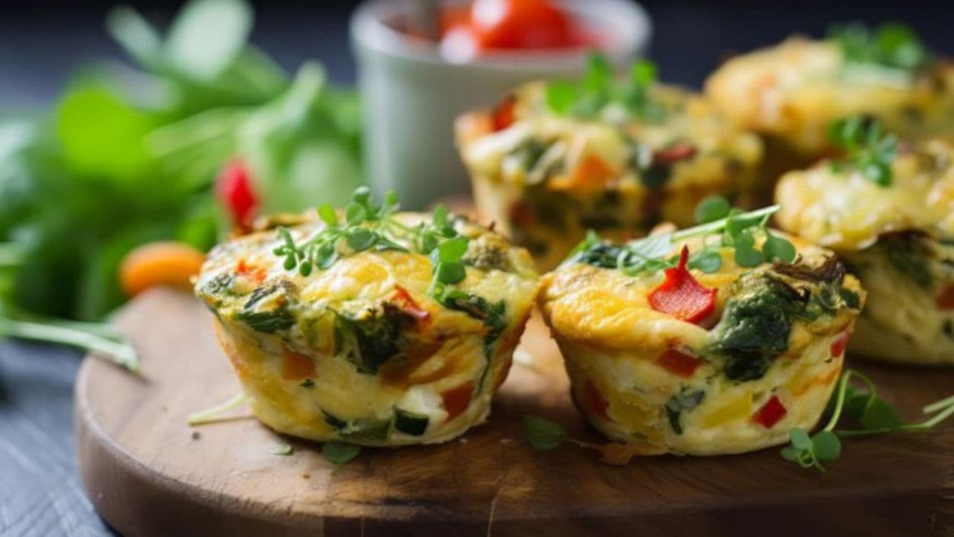 Vegetable egg muffins on wooden platter