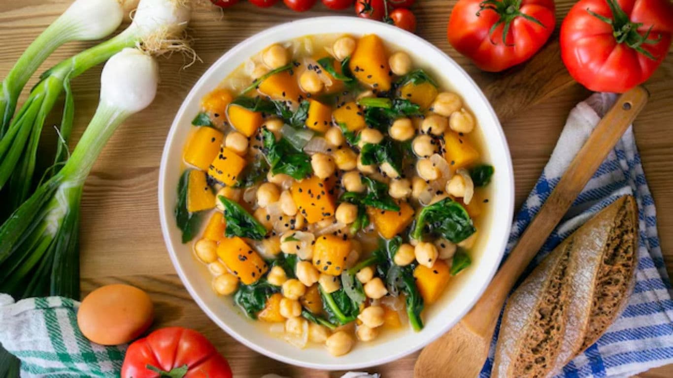 Chickpea and Pumpkin Soup with Fresh Vegetables