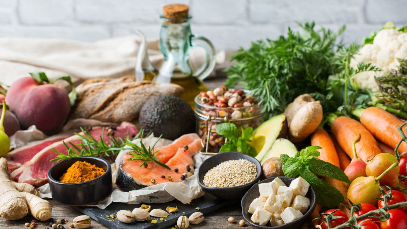 Fresh ingredients for healthy balanced meal preparation
