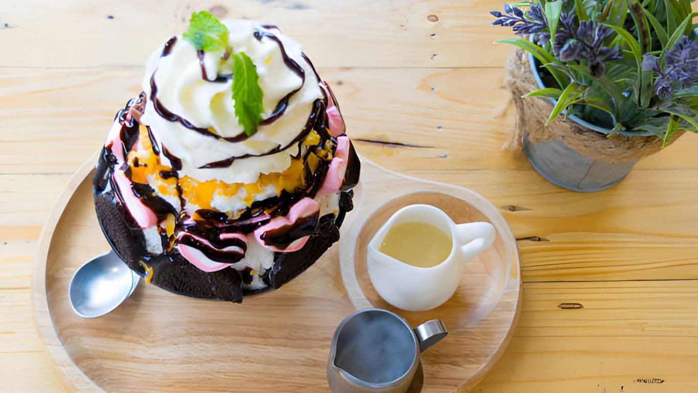 Dessert with Ice Cream and Chocolate Sauce