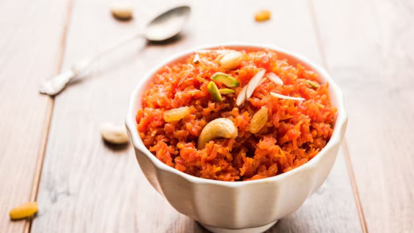 Bowl of vibrant carrot halwa dessert