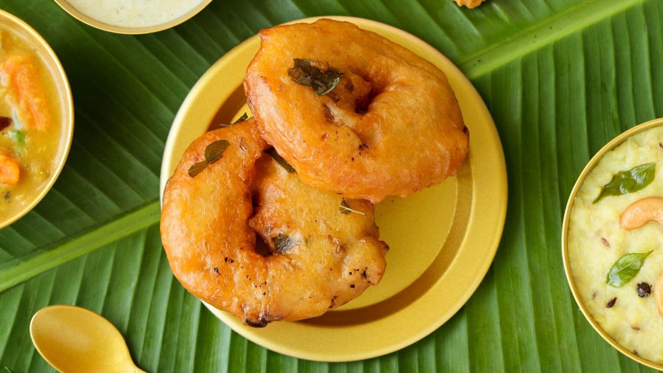 Traditional South Indian meal on banana leaf