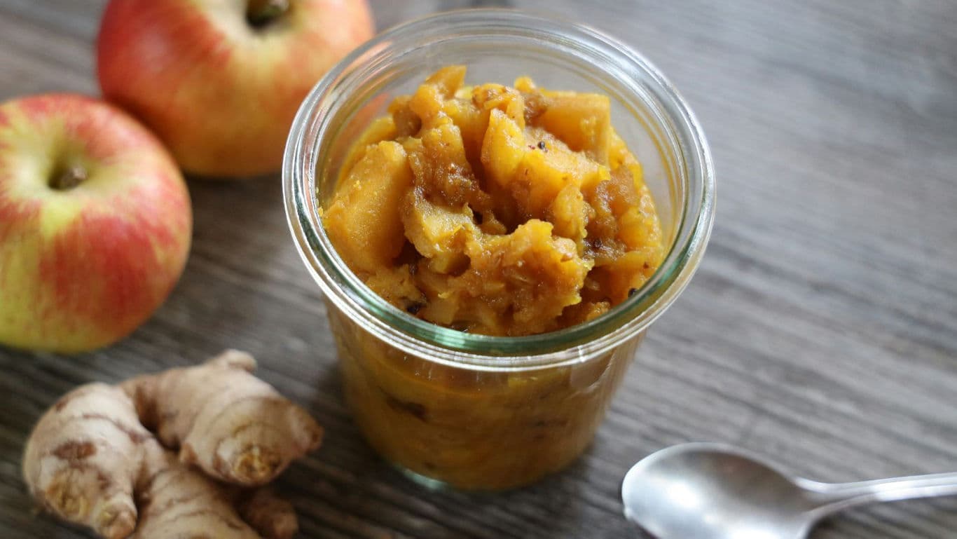 Homemade apple ginger compote in glass jar