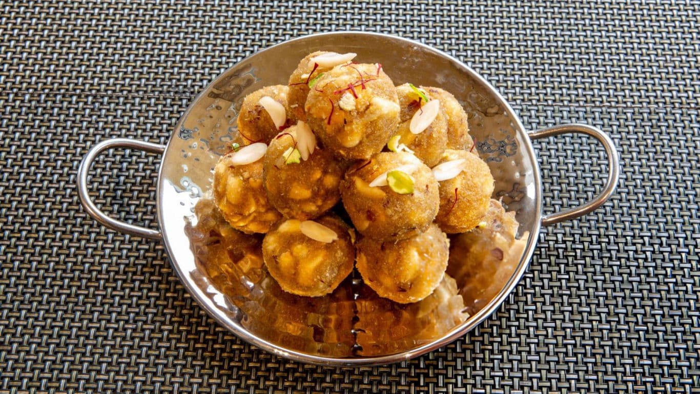 Traditional Indian sweets in steel bowl