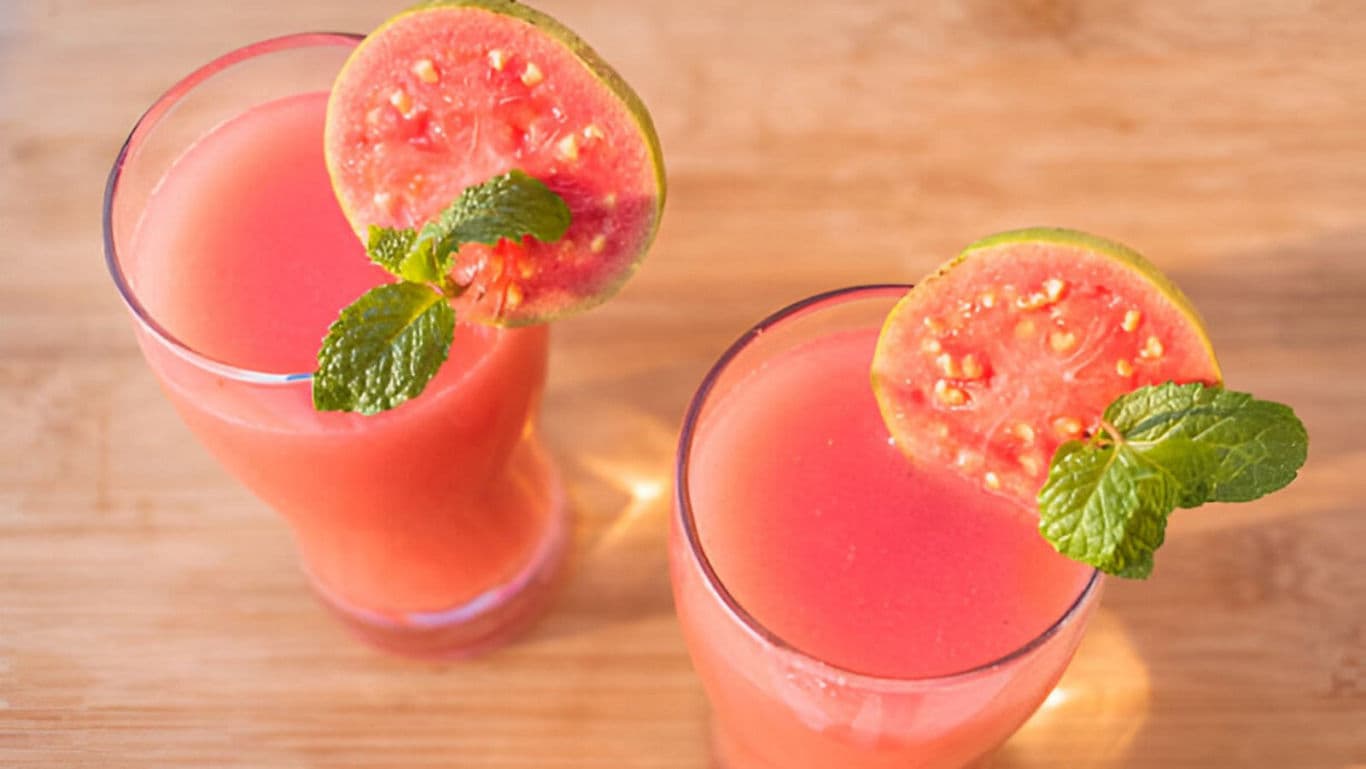 Fresh Guava Juice with Mint Garnish
