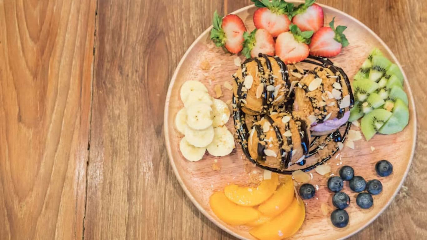 Dessert platter with fruits and waffles