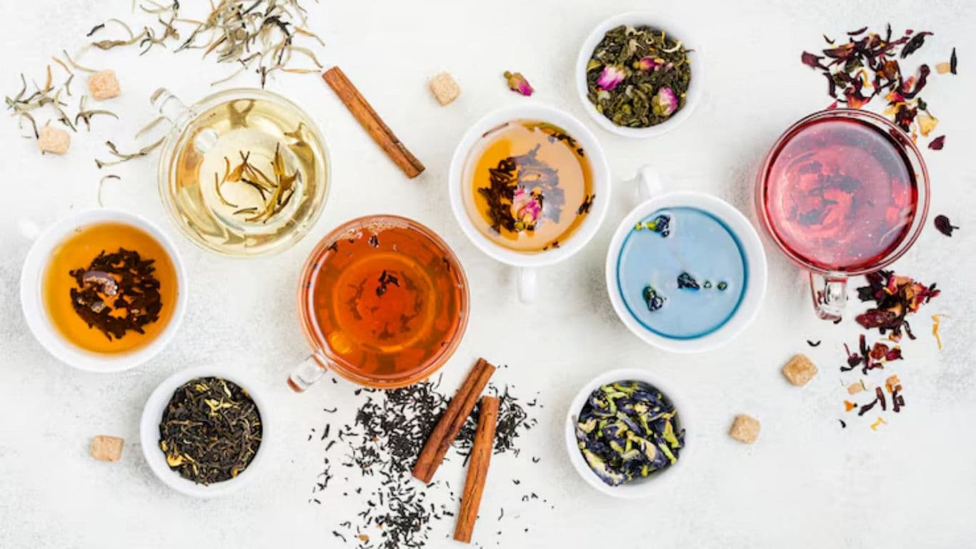 Assorted Herbal and Loose Leaf Teas in Cups