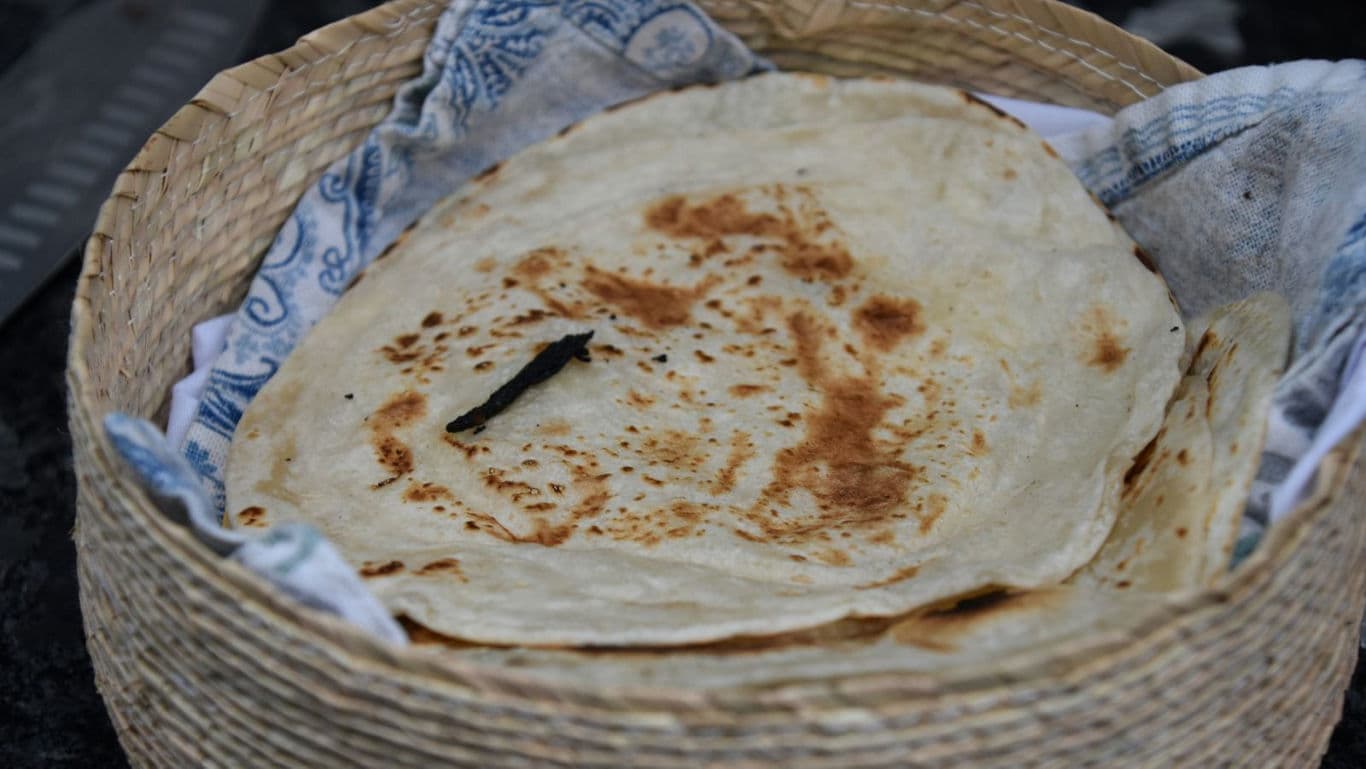 Freshly Cooked Flatbread in Woven Basket