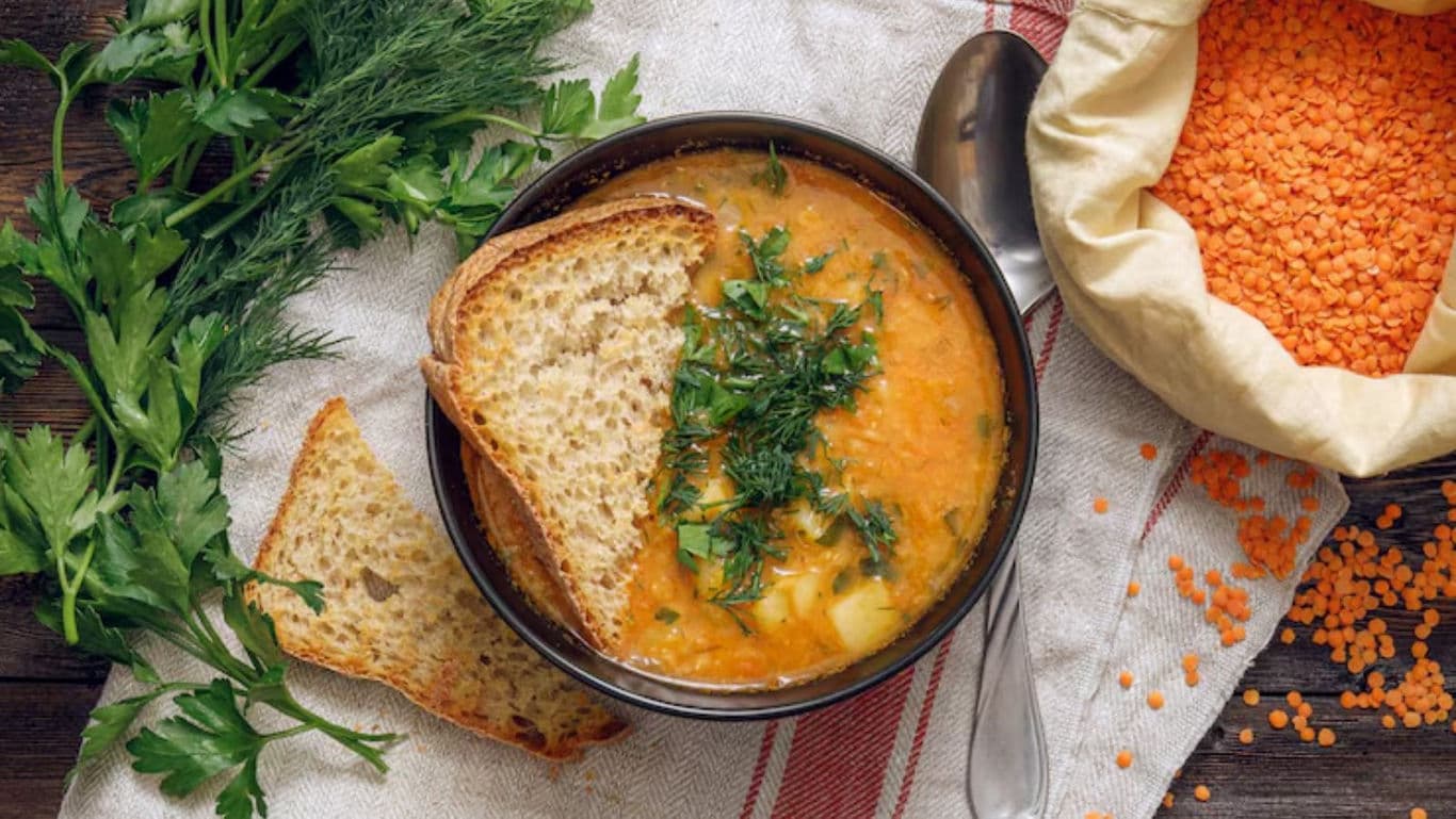 Bowl of Lentil Soup with Bread