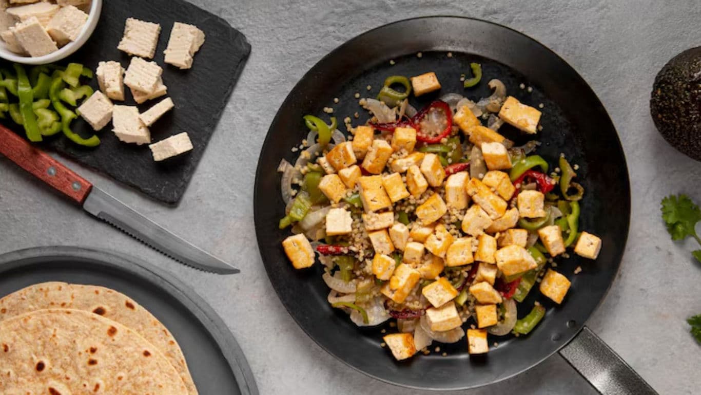Tofu vegetable stir fry with tortillas