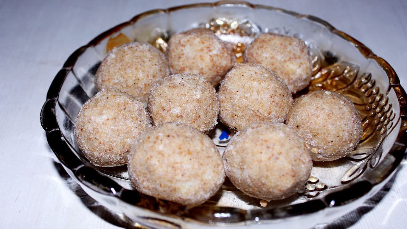 Homemade sweet balls in glass dish
