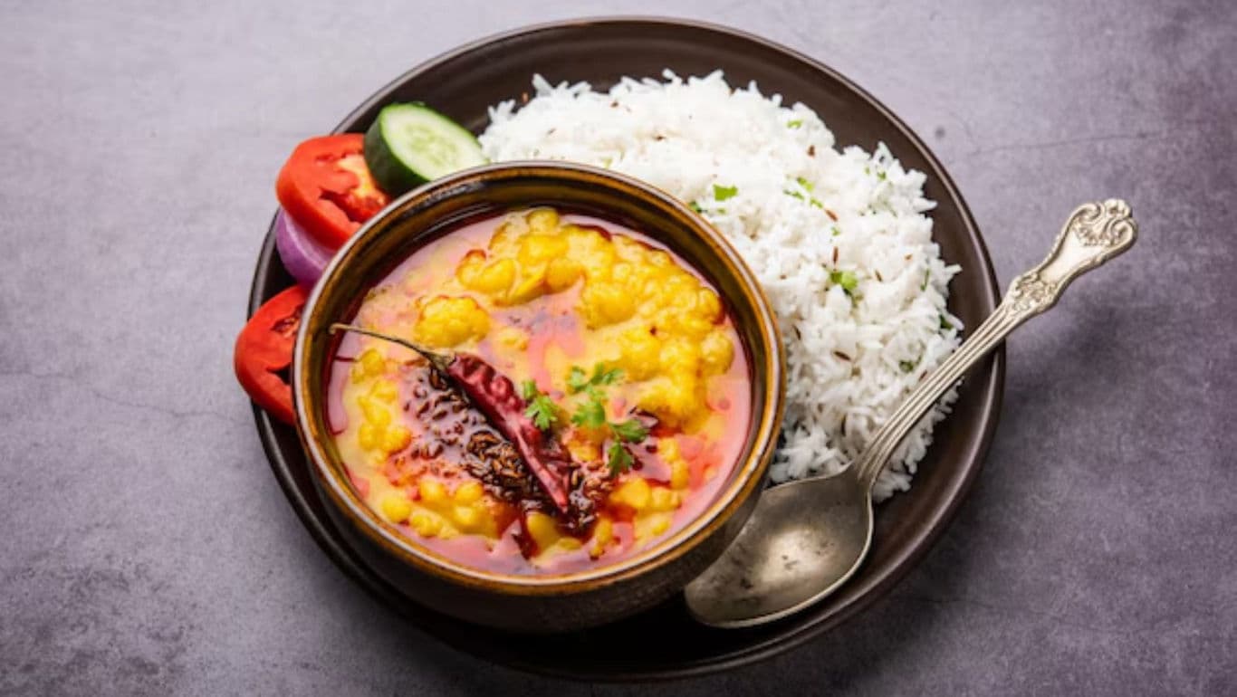 Traditional Indian dal with rice and vegetables