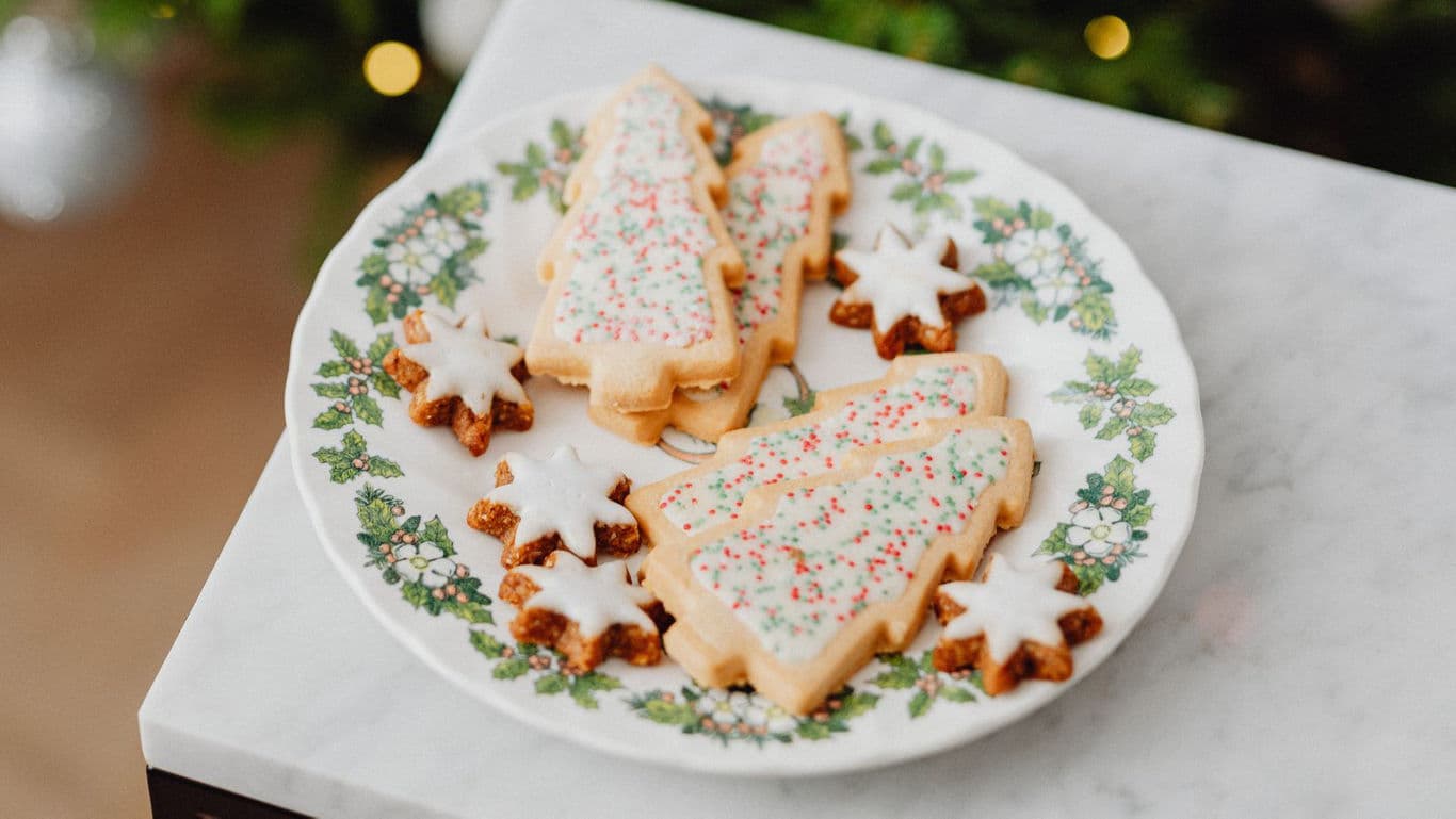 Festive Christmas cookies on decorative plate