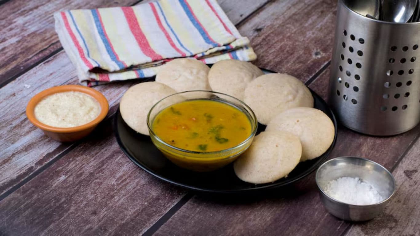 South Indian breakfast with idli and sambar