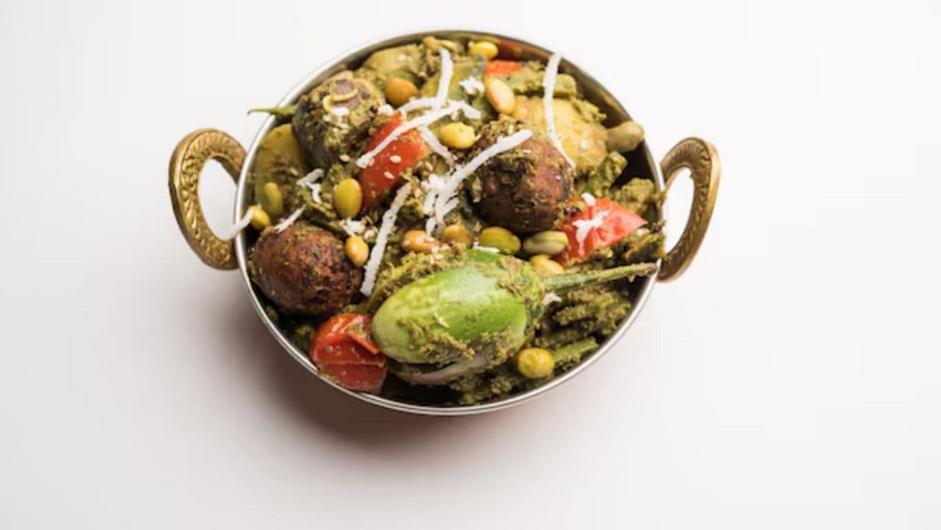 Traditional Indian Mixed Vegetable Curry in Brass Bowl