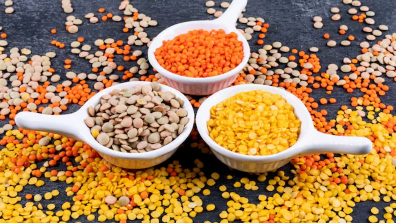 Assorted Lentils in White Ceramic Bowls