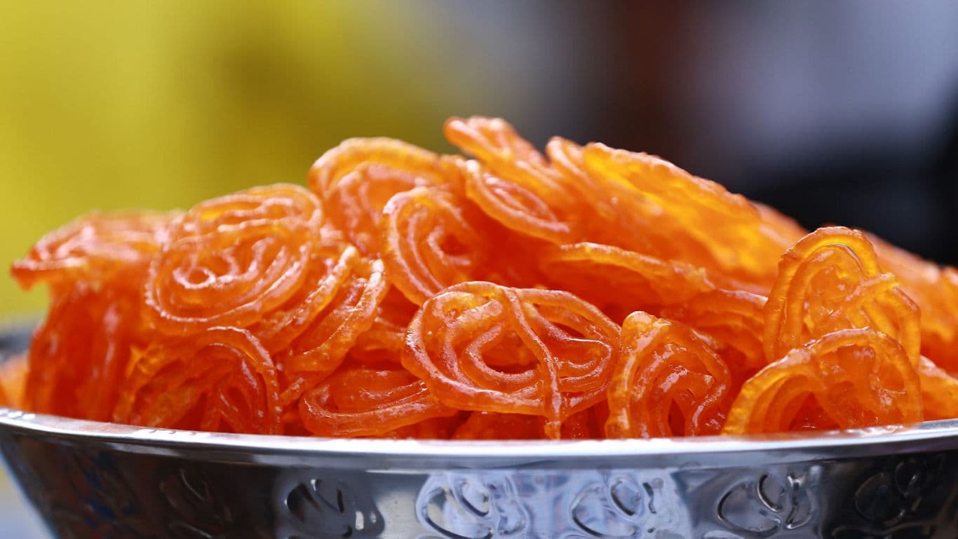 Close-up of traditional Indian jalebi dessert