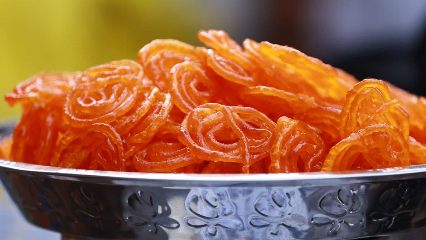 Close-up of traditional Indian jalebi dessert