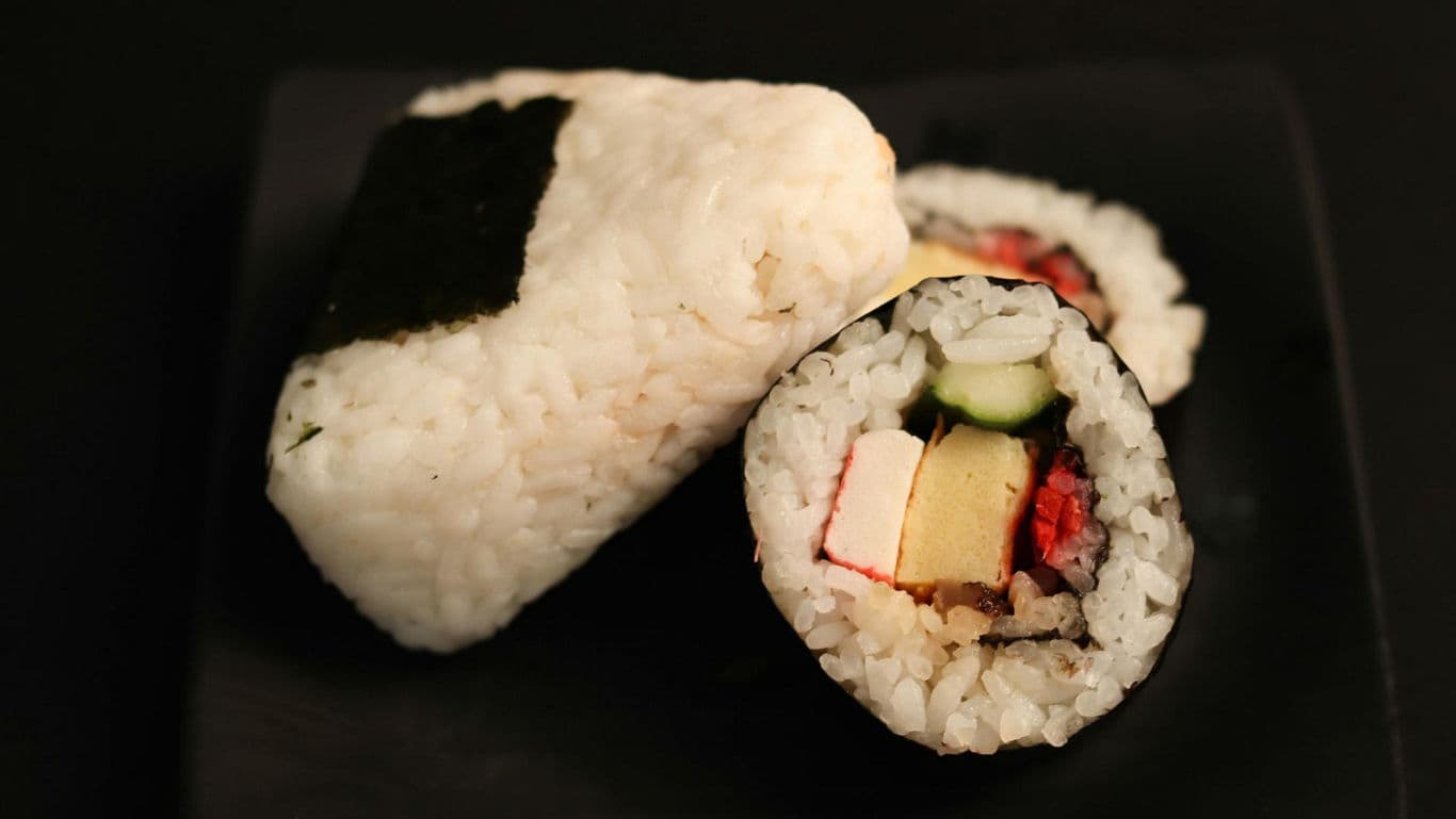Japanese sushi rolls with rice and seaweed