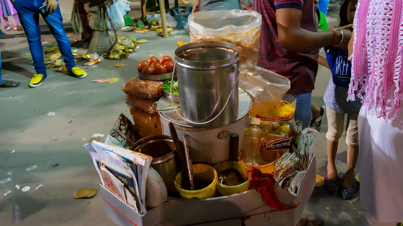 Street food cart with condiments and ingredients